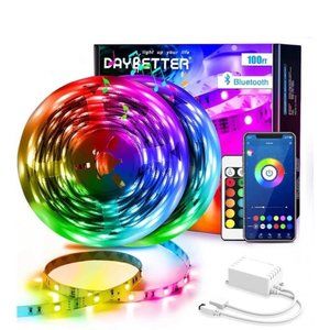 Multicolor 100ft Smart LED Light Strips with App Control Remote, 5050 RGB Home R